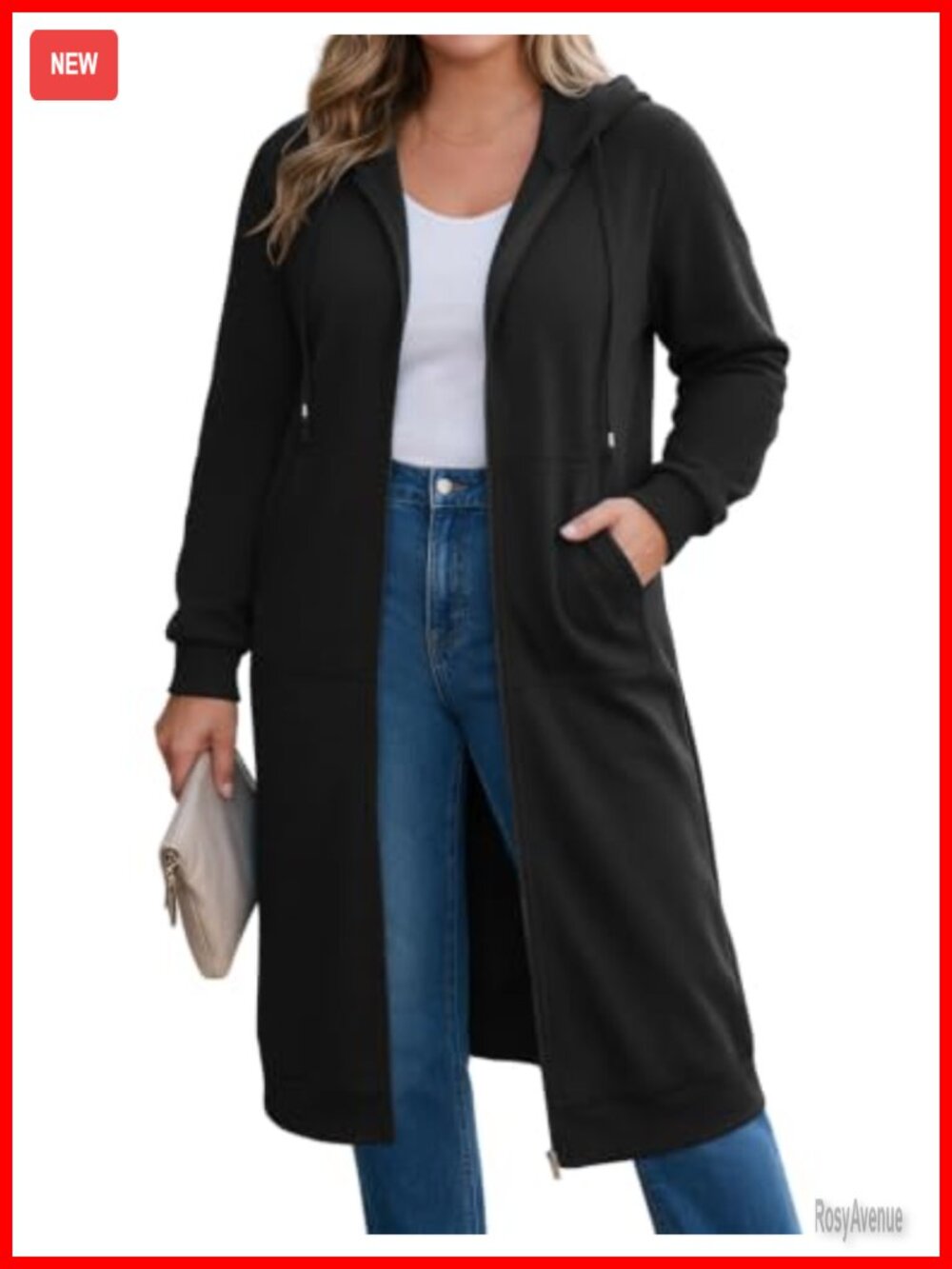 Plus Size Zip Up Hoodie Long Fleece Tunic Sweatshirt with Pockets
